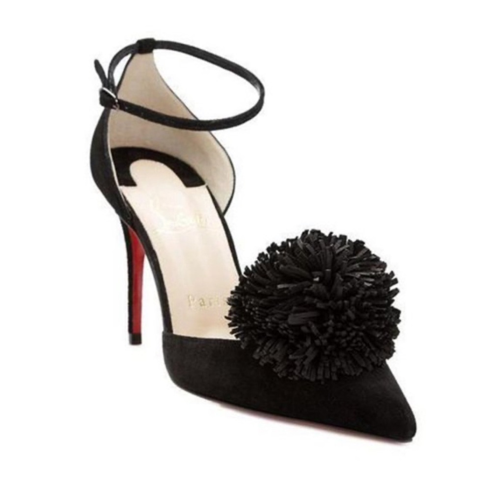 Christian Louboutin TSAROU 100 Fringe Pom Pom Suede Heel Sandal Shoes